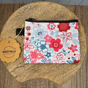 Spring Flower Pink Coin Purse Wallet White Makeup Bag Gift for Her Small Wallet